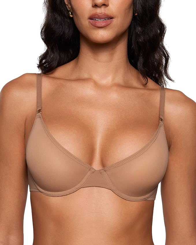 Sheer Mesh Balconette Bra Unlined Demi Plunge Underwire Bra