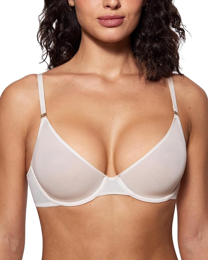 Sheer Mesh Balconette Bra Unlined Demi Plunge Underwire Bra